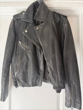 Topshop Black Leather Jacket with Silver Chain Detail